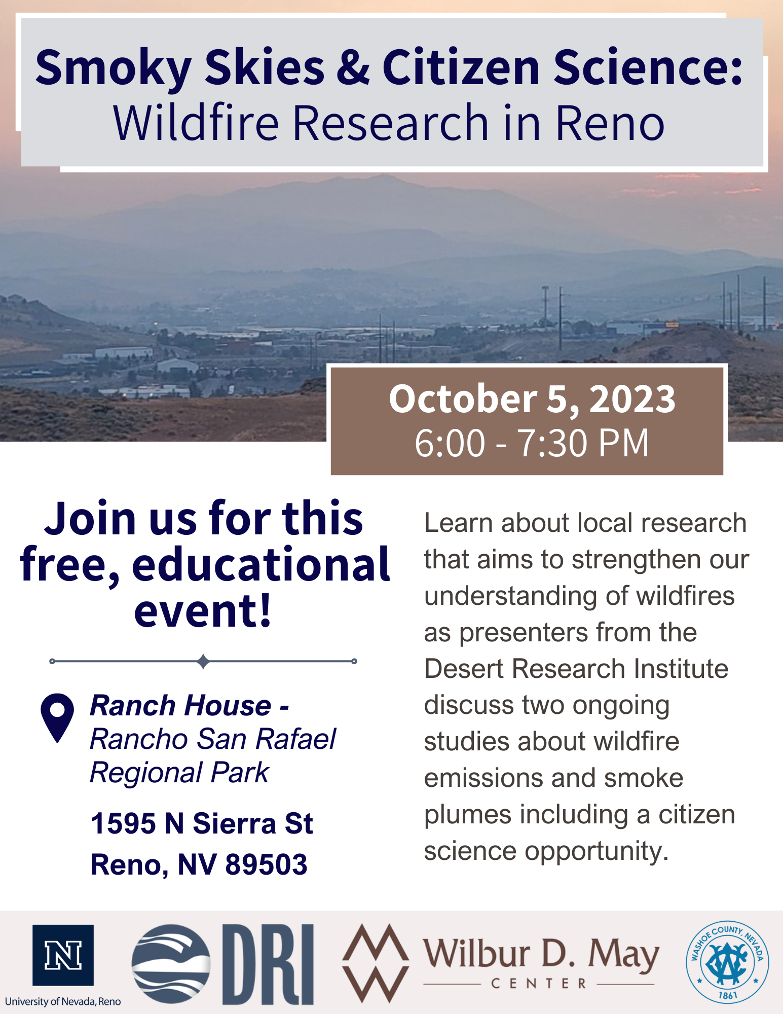 Details of wildfire event, stylized into flyer